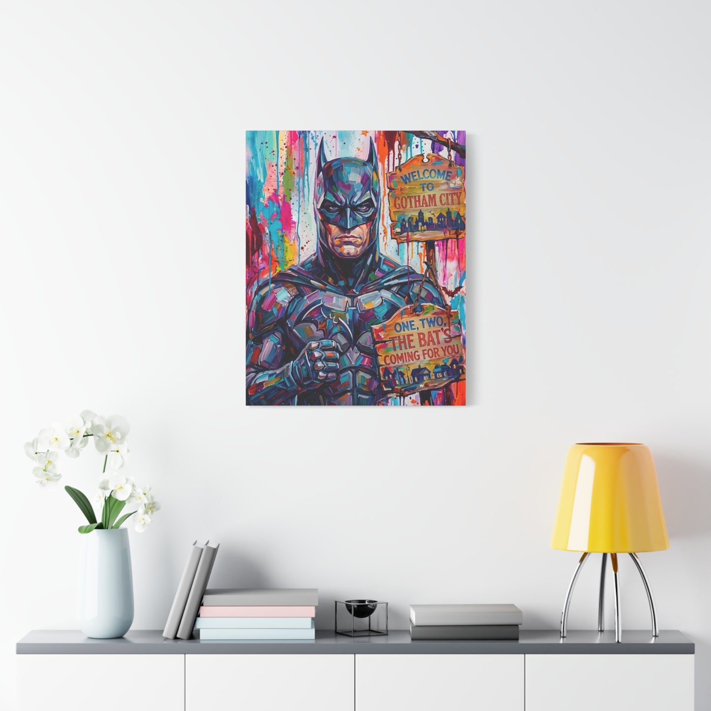 Colorful Gotham City Canvas Art - 'Welcome to Gotham City' Stretched Matte Print
