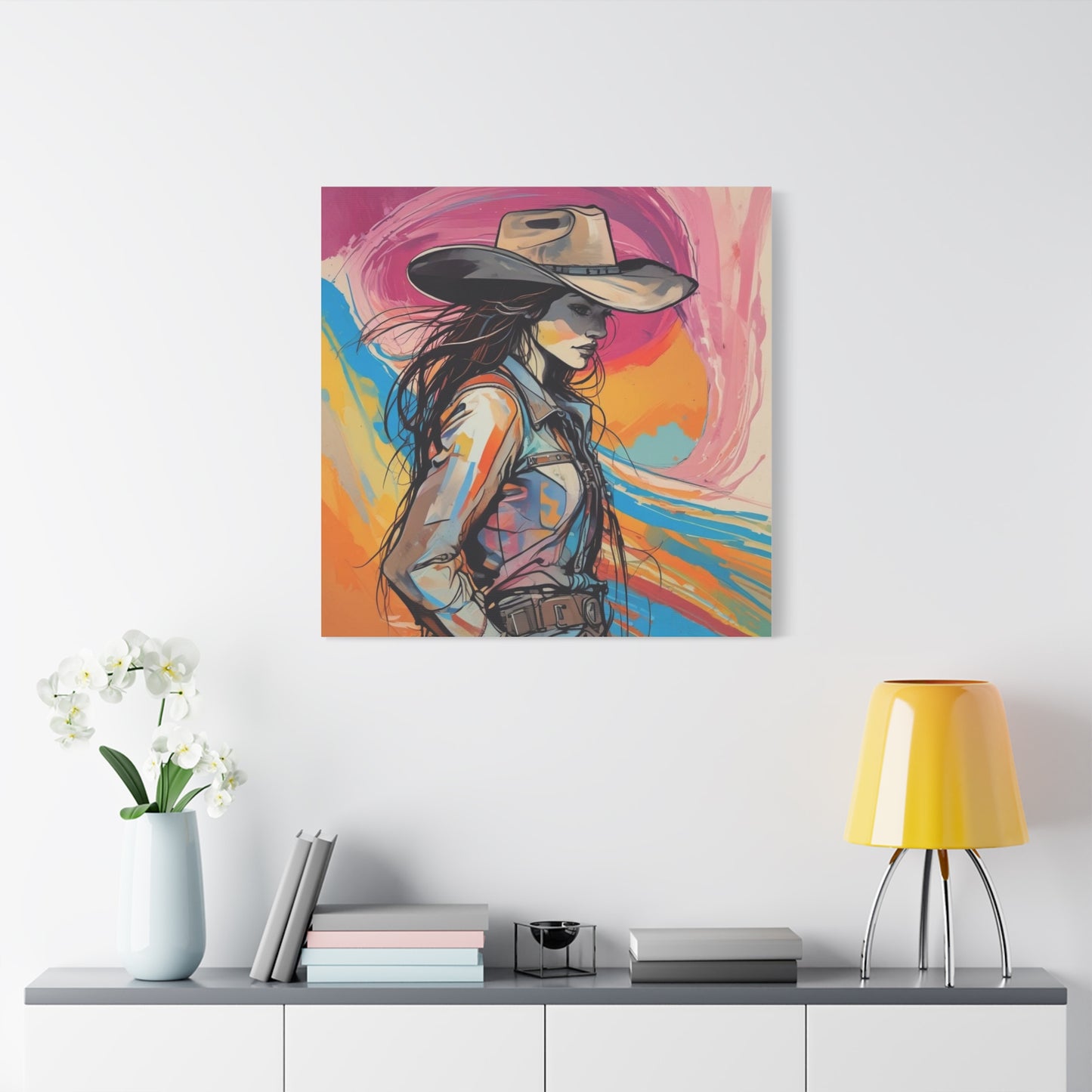 Cowgirl Canvas Wall Art — Vibrant Western Portrait Matte Stretched Canvas