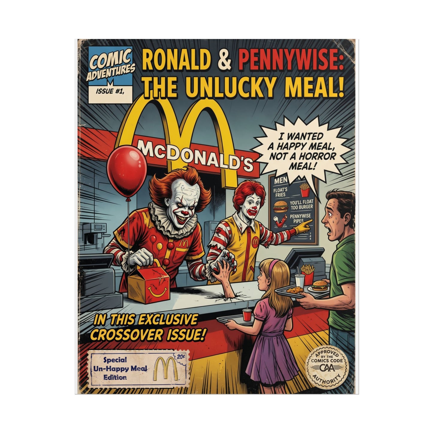 Horror at McDonald's Pennywise Poster — Rolled Horror Movie Art Print