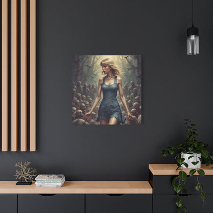 Zombie Swift Horde Canvas Print — Female Survivor Horror Wall Art (Matte Stretched 1.25")