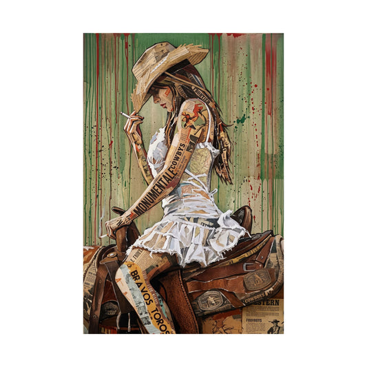Cowgirl Art Satin Poster — Vintage Western Pinup Print