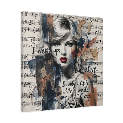 Swift Inspired Matte Stretched Canvas – "I Wake Up; I’m Alive" Mixed-Media Portrait Wall Art