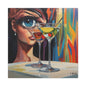 Pop Art Martini Canvas Wall Art — Colorful Woman & Cocktails Matte Stretched 1.25"