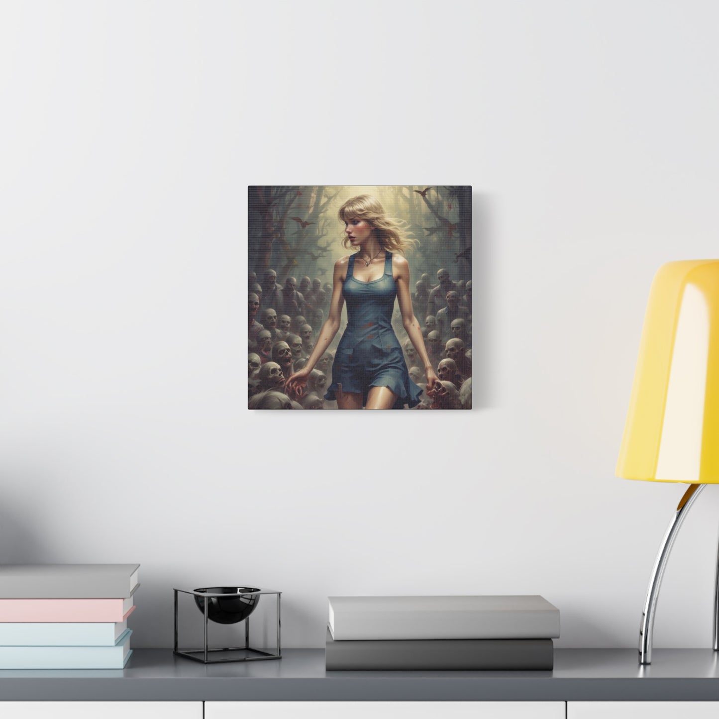Zombie Swift Horde Canvas Print — Female Survivor Horror Wall Art (Matte Stretched 1.25")