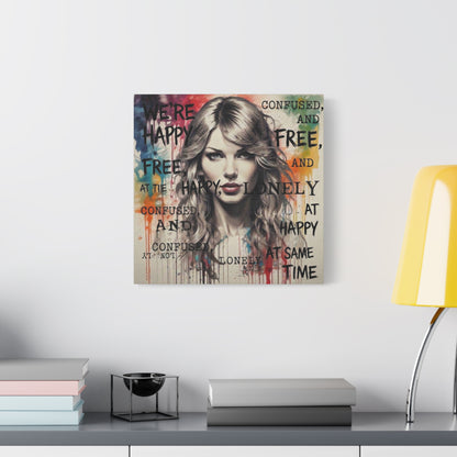Taylor-Inspired Pop Portrait Matte Canvas Print — 'Happy, Lonely, Confused' Stretched Wall Art