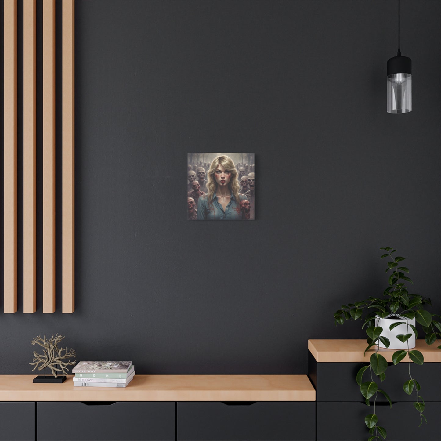 Zombie Swift Matte Canvas Print — Horror Wall Art, Blonde Survivor Surrounded by Undead