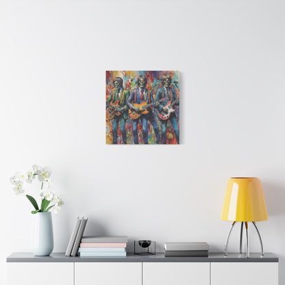 Rock Skeleton Band Canvas Print — Colorful Guitarist Wall Art