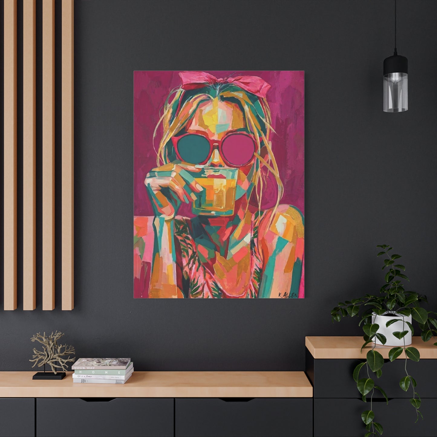 Pop Art Woman Drinking Coffee Canvas - Pink