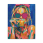 Colorful Pop Art Woman Drinking Canvas Wall Art - Blue
