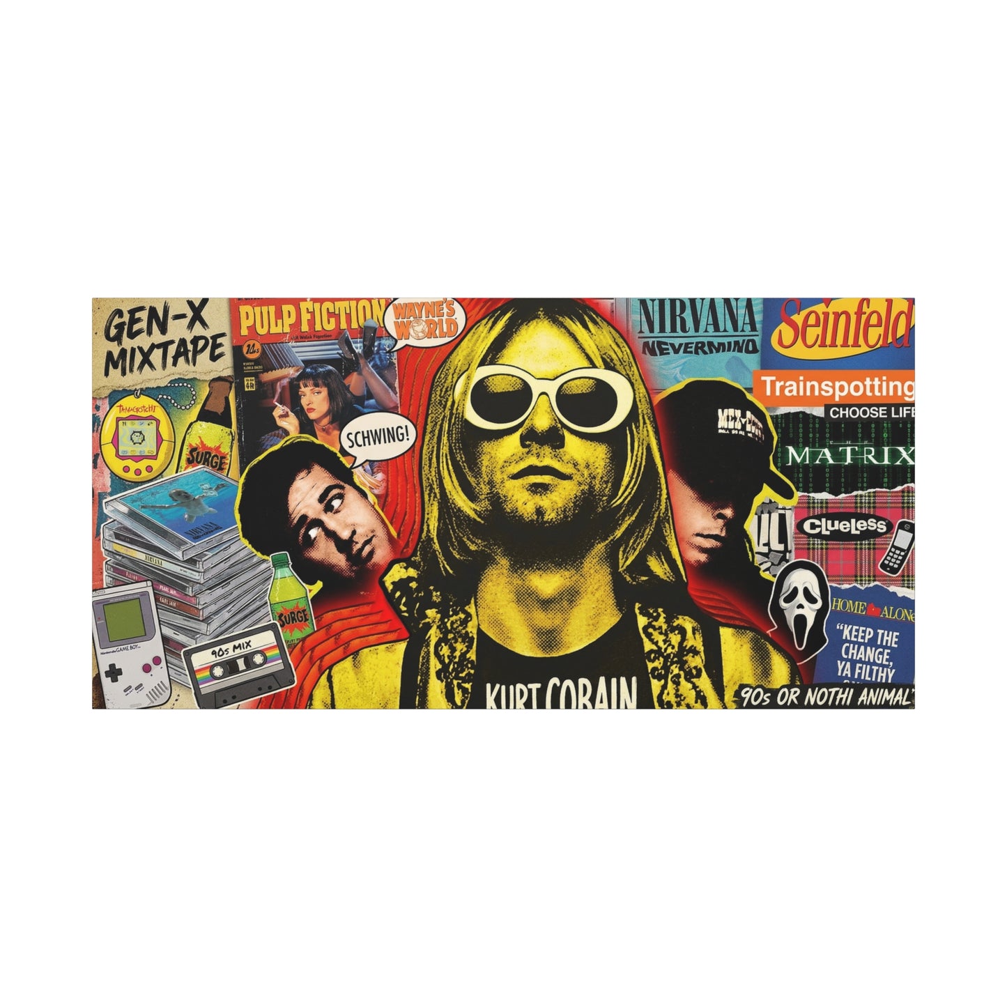 1990's Pop Culture Abstract Canvas Wall Art — Matte Stretched 1.25"