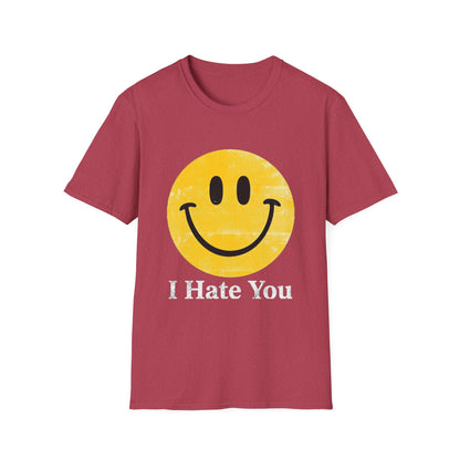 Funny 'I Hate You' Smiley T-Shirt — Retro Distressed Yellow Smiley Tee