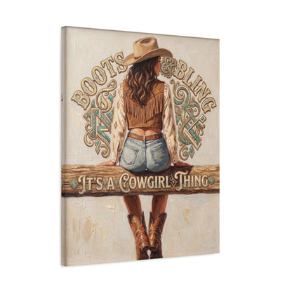 "Boots & Bling: It's a Cowgirl Thing" Matte Stretched Print