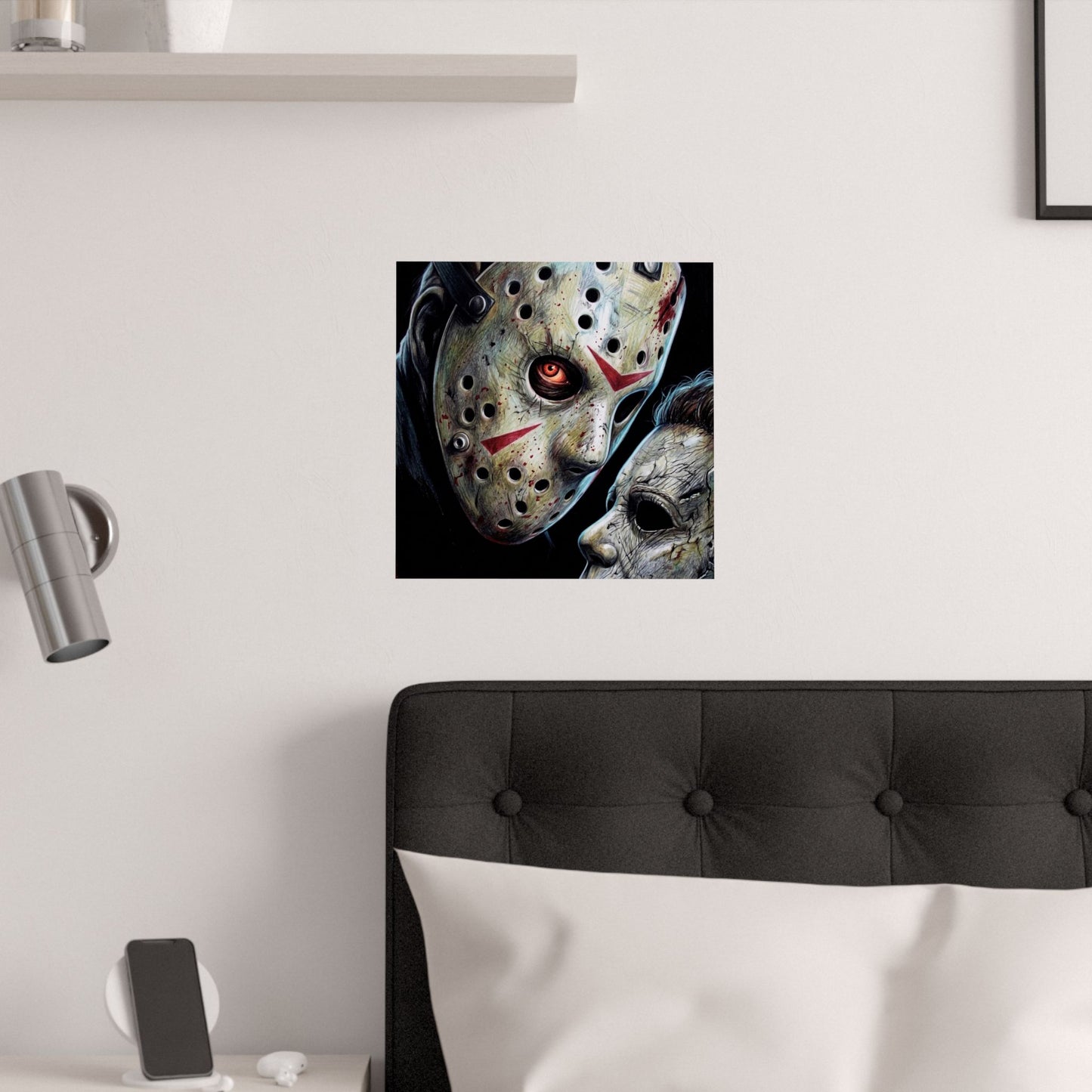 Horror Icon Satin Poster — Jason & Michael Mask Art (210gsm)