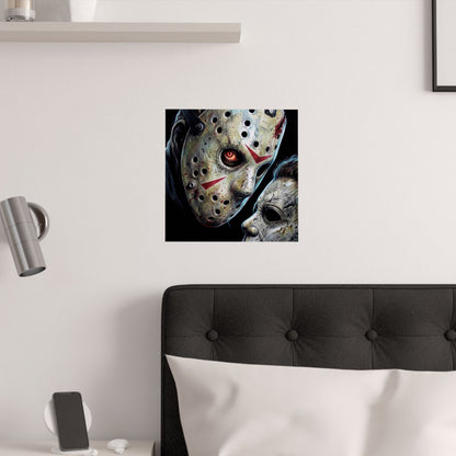 Horror Icon Satin Poster — Jason & Michael Mask Art (210gsm)