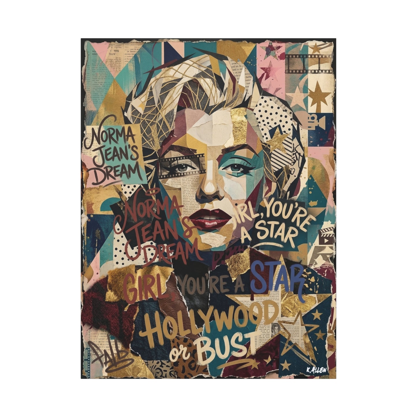Hollywood Star Portrait Matte Canvas Wall Art, Stretched 1.25"