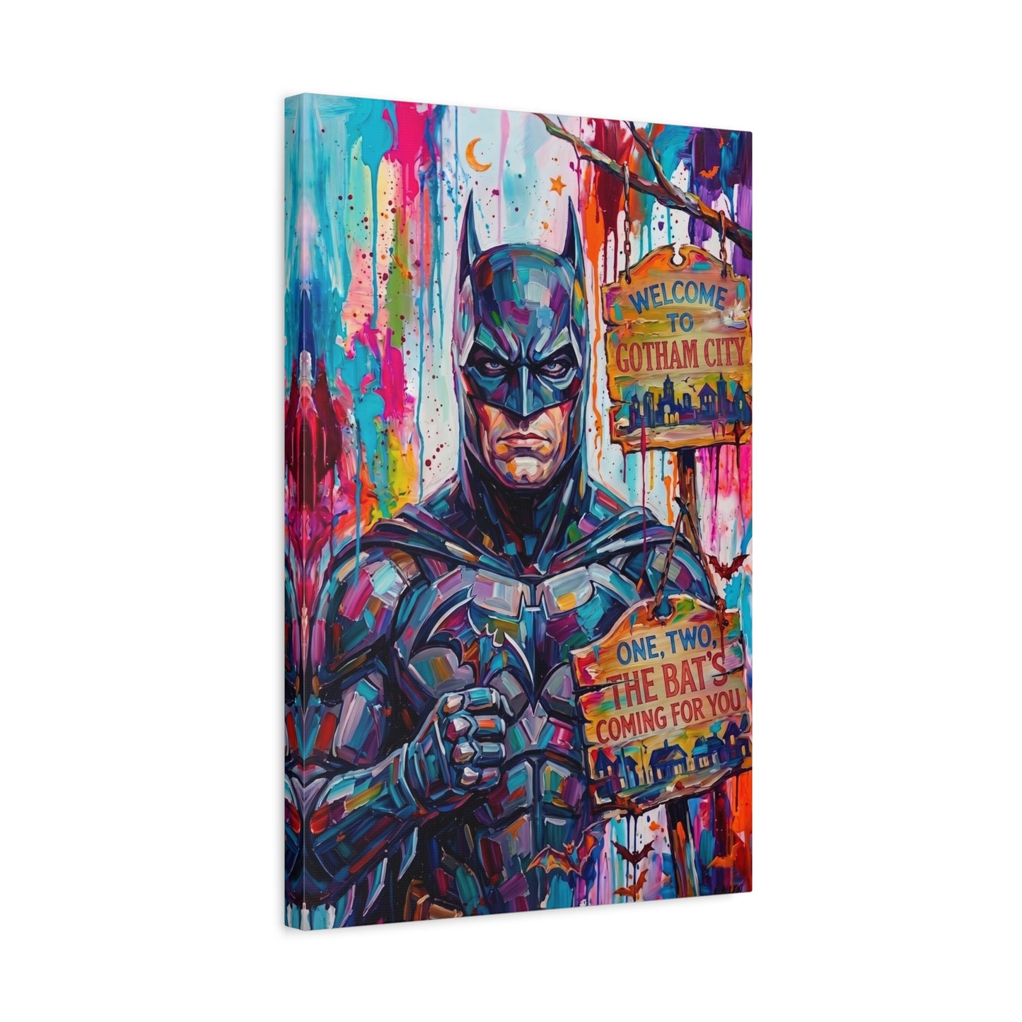 Colorful Gotham City Canvas Art - 'Welcome to Gotham City' Stretched Matte Print