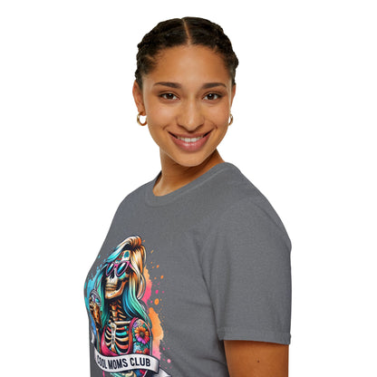 Cool Moms Club Skull T-Shirt — Colorful Day of the Dead Mom Graphic Tee