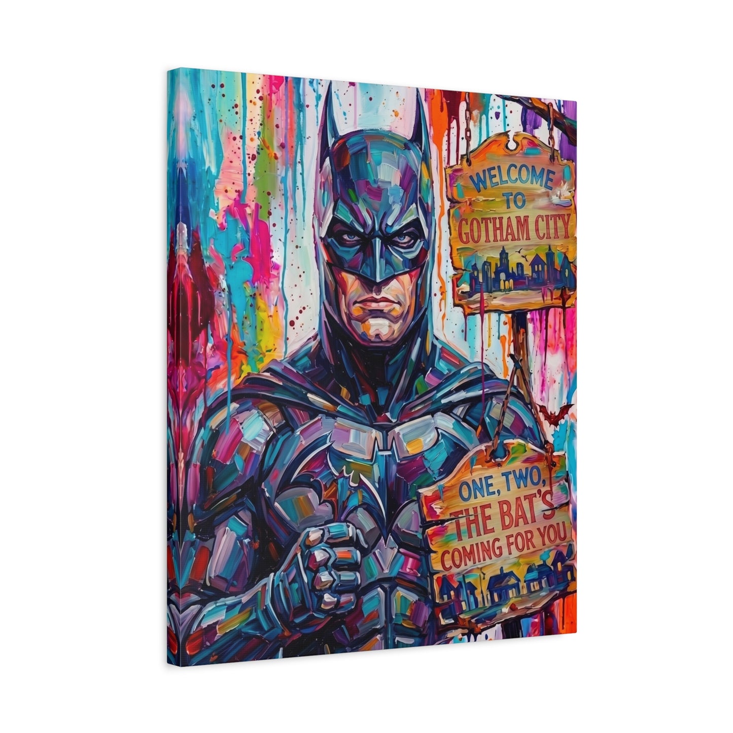 Colorful Gotham City Canvas Art - 'Welcome to Gotham City' Stretched Matte Print