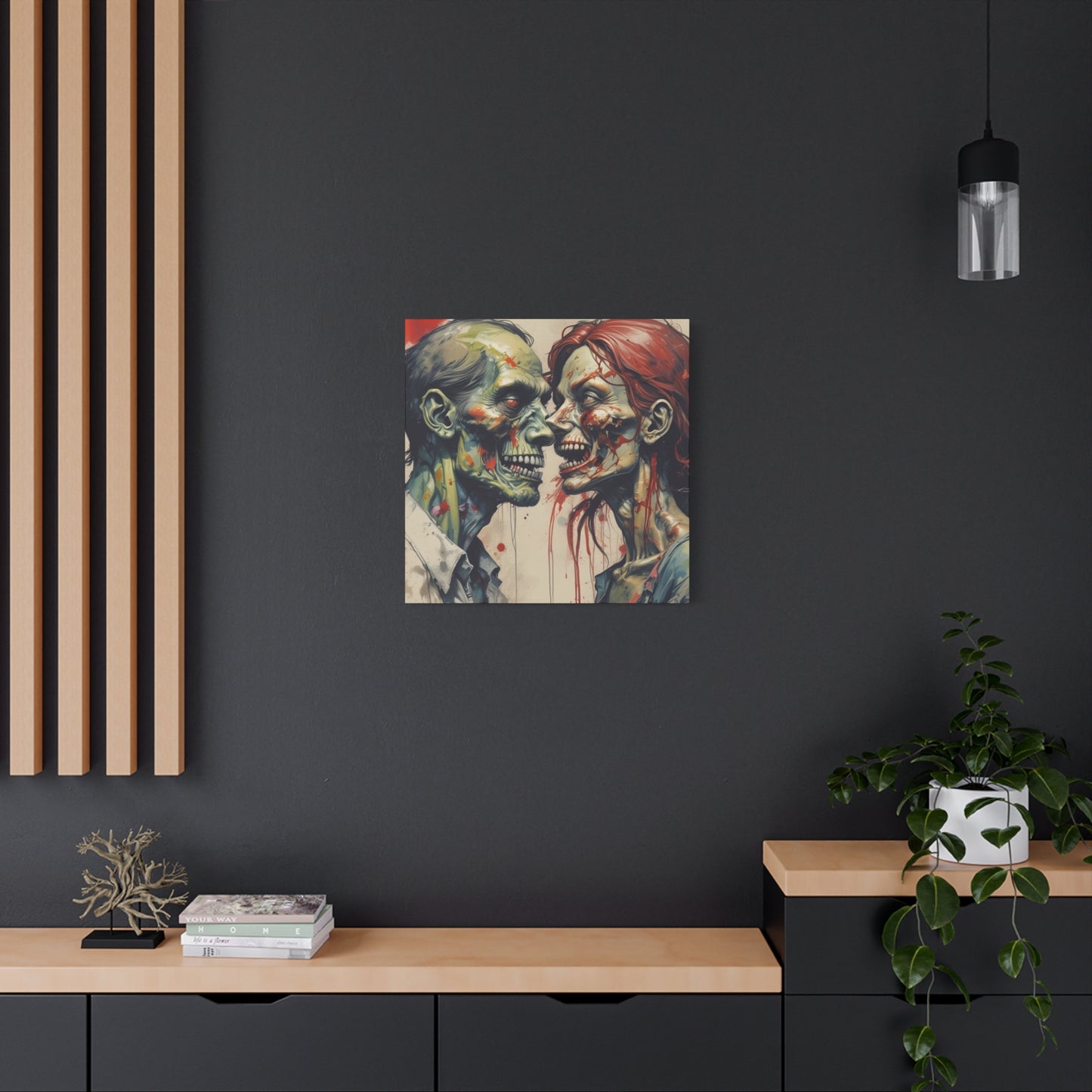 Zombie Couple Matte Canvas Wall Art — Blood-Splattered Horror Portrait