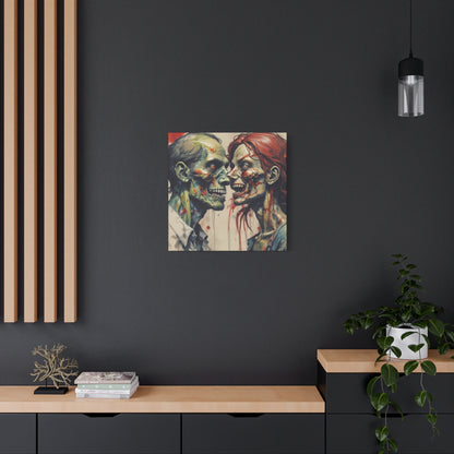 Zombie Couple Matte Canvas Wall Art — Blood-Splattered Horror Portrait