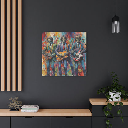 Rock Skeleton Band Canvas Print — Colorful Guitarist Wall Art