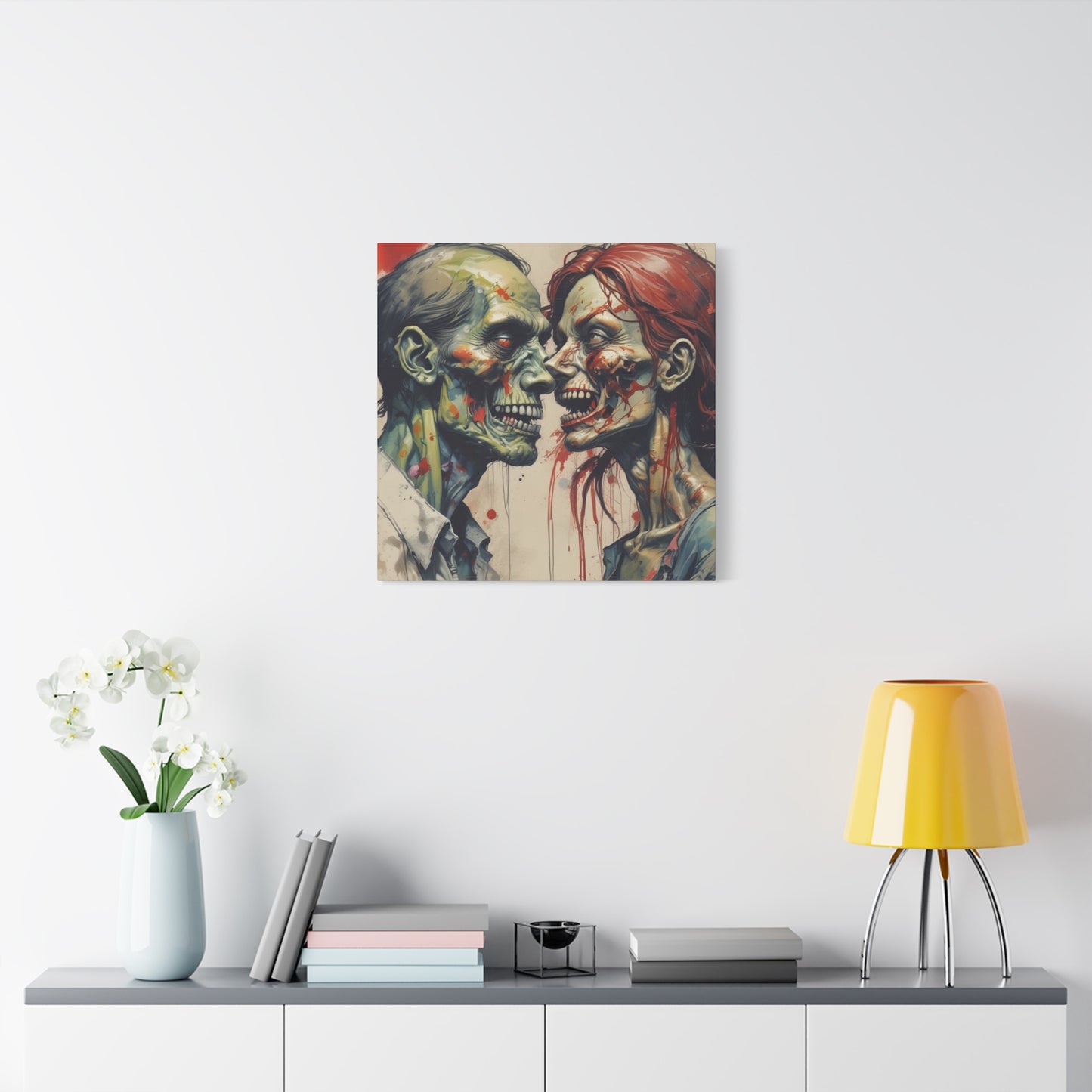 Zombie Couple Matte Canvas Wall Art — Blood-Splattered Horror Portrait