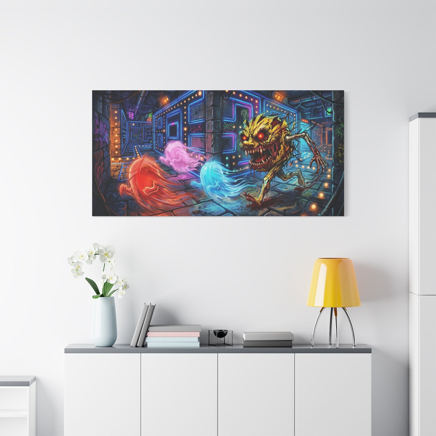 Evil Pacman Abstract Canvas Wall Art — Matte Stretched 1.25"