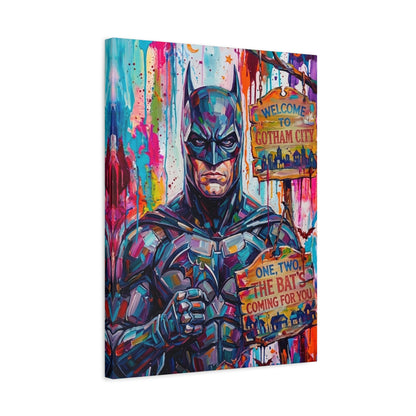 Colorful Gotham City Canvas Art - 'Welcome to Gotham City' Stretched Matte Print