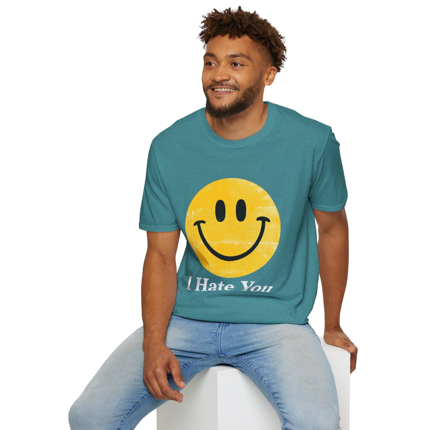 Funny 'I Hate You' Smiley T-Shirt — Retro Distressed Yellow Smiley Tee