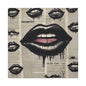 Black Drip Lips Canvas Wall Art — Vintage Newspaper Pop Art