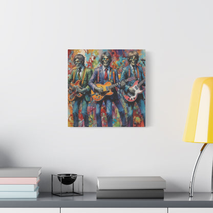 Rock Skeleton Band Canvas Print — Colorful Guitarist Wall Art