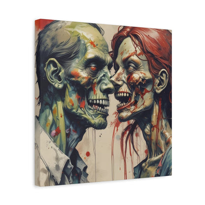 Zombie Couple Matte Canvas Wall Art — Blood-Splattered Horror Portrait