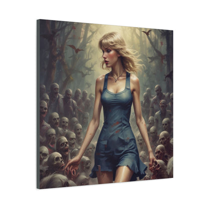 Zombie Swift Horde Canvas Print — Female Survivor Horror Wall Art (Matte Stretched 1.25")