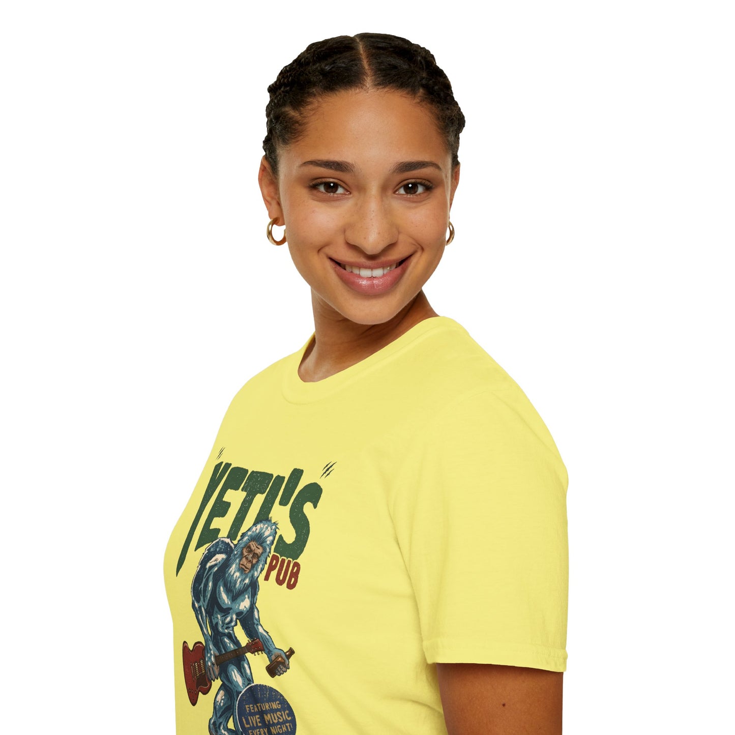 Yeti's Pub Graphic T-Shirt — Vintage Rock Band Snowman Design