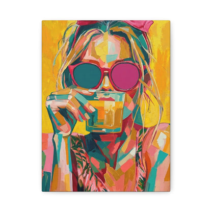 Colorful Pop Art Woman Drinking Canvas Wall Art