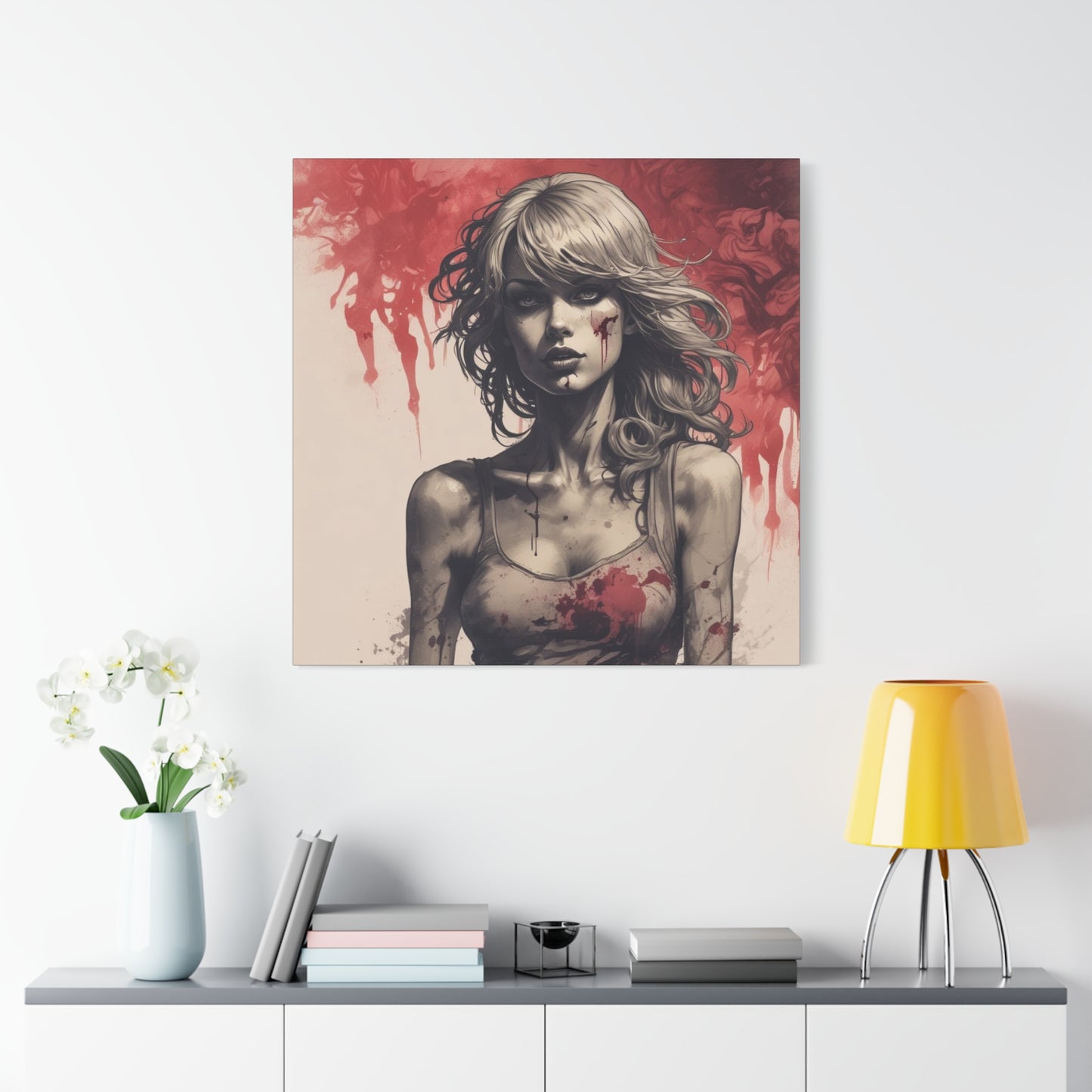 Bloody Swift Matte Canvas Print — Gothic Female Portrait Wall Art, Stretched 1.25"