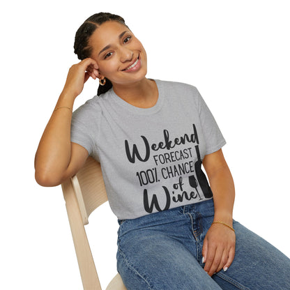 Wine Weekend T-Shirt — "Weekend Forecast 100% Chance of Wine" Graphic Tee
