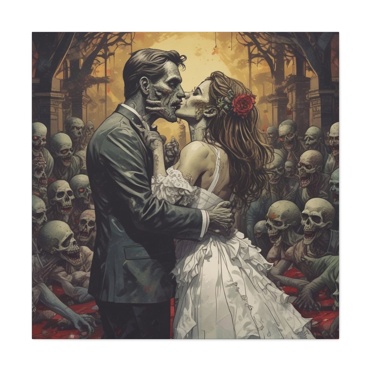 Zombie Bride & Groom Matte Canvas Wall Art — Gothic Wedding Horror Canvas