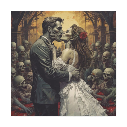 Zombie Bride & Groom Matte Canvas Wall Art — Gothic Wedding Horror Canvas
