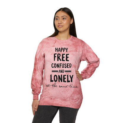 Happy Free Confused and Lonely Tie-Dye Crewneck Sweatshirt