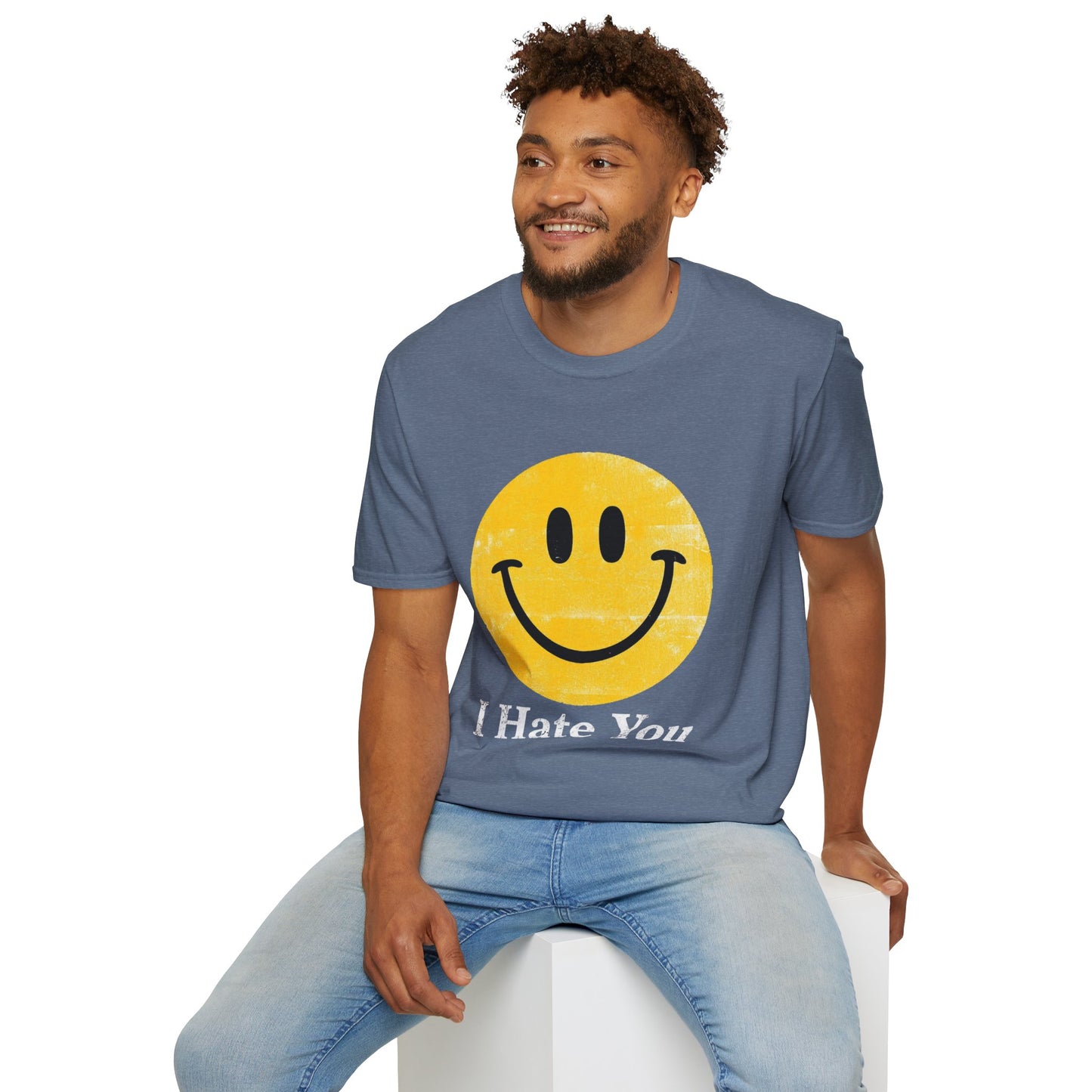 Funny 'I Hate You' Smiley T-Shirt — Retro Distressed Yellow Smiley Tee