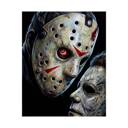 Horror Icon Satin Poster — Jason & Michael Mask Art (210gsm)
