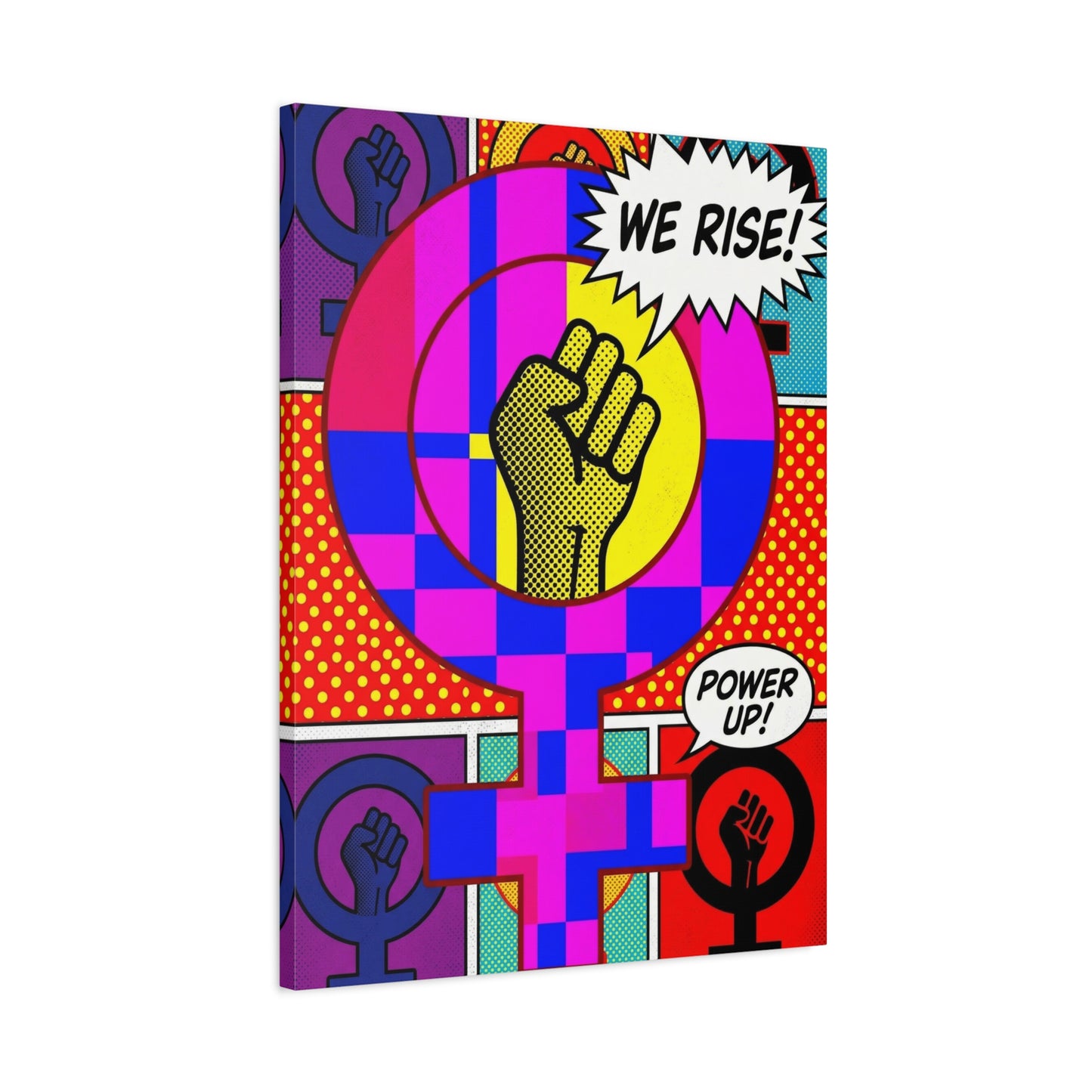Feminist Pop Art Canvas — "We Rise!" Stretched Matte Wall Art