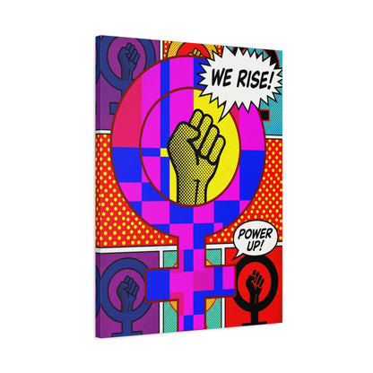Feminist Pop Art Canvas — "We Rise!" Stretched Matte Wall Art