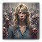 Zombie Swift Matte Canvas Print — Horror Wall Art, Blonde Survivor Surrounded by Undead