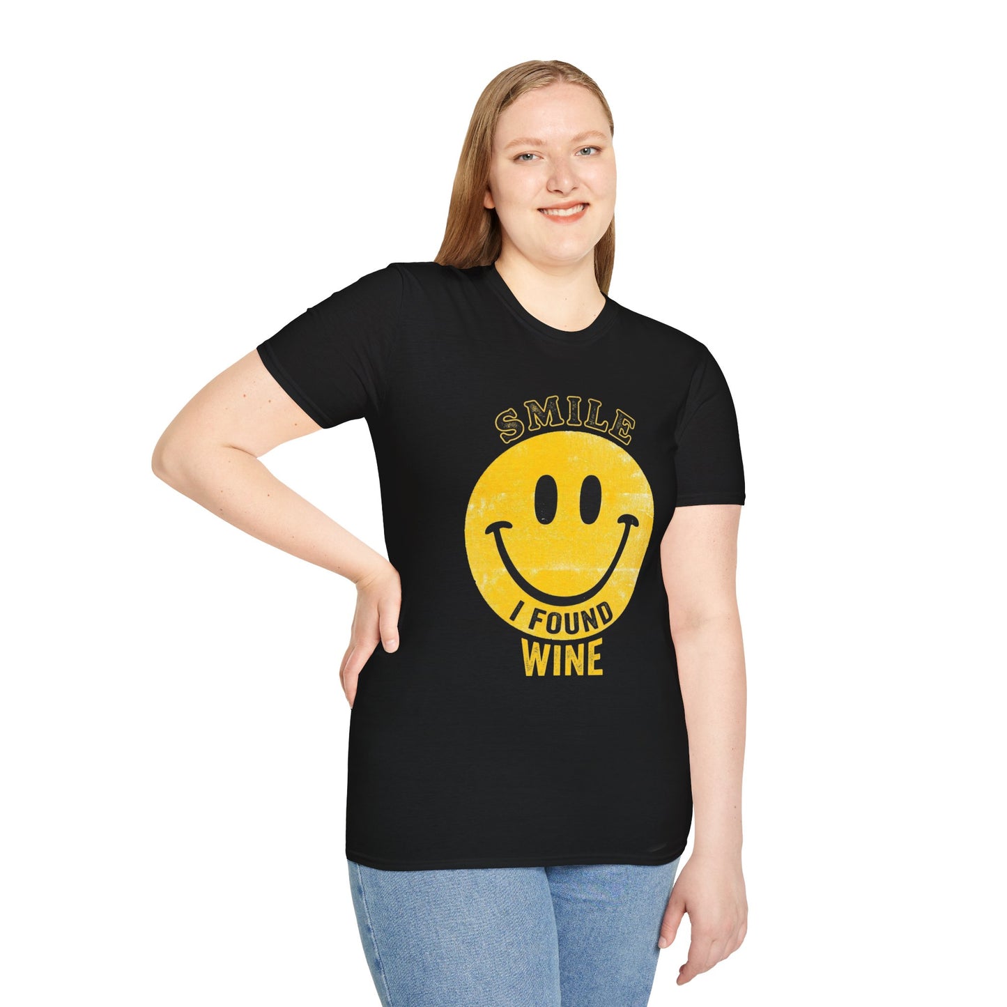 Wine Smile T-Shirt — "Smile I Found Wine" Retro Smiley Tee
