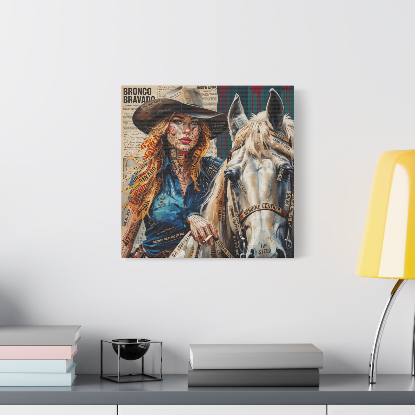Cowgirl & Horse Collage Matte Canvas Print — Western Collage Art Wall Decor