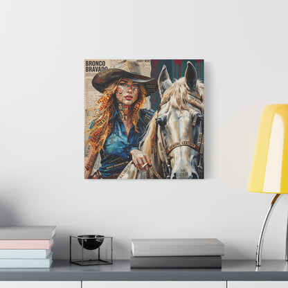 Cowgirl & Horse Collage Matte Canvas Print — Western Collage Art Wall Decor