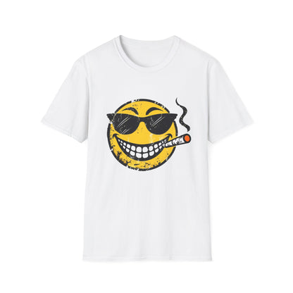Smokin' Cool Emoji T-Shirt — Retro Grinning Face with Sunglasses & Cigar