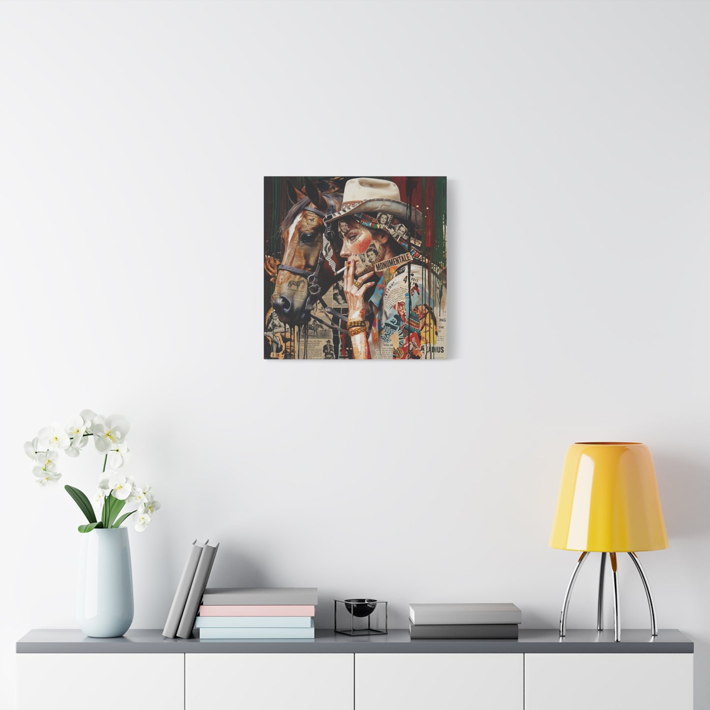 Western Collage Horse & Cowgirl Matte Canvas Wall Art - Stretched 1.25"